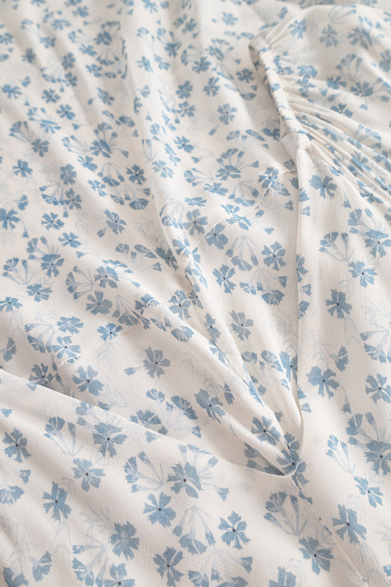 Sunset  LS  Dress - Cream Blue Flower
