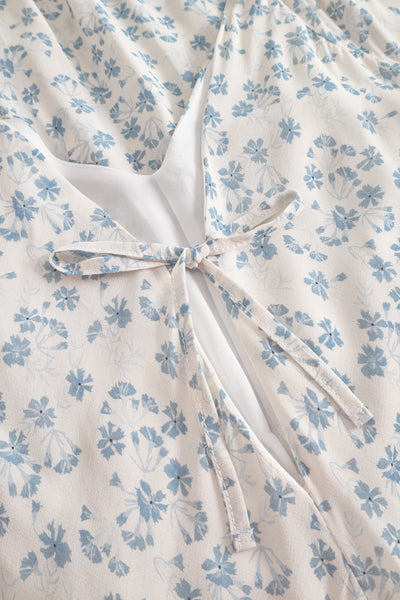 Sunset  LS  Dress - Cream Blue Flower