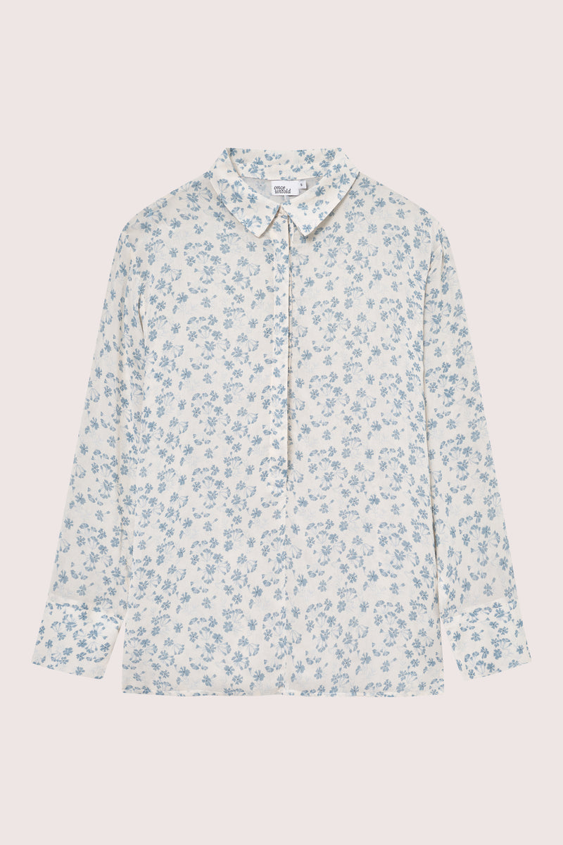 Sunset  Shirt - Cream Blue Flower