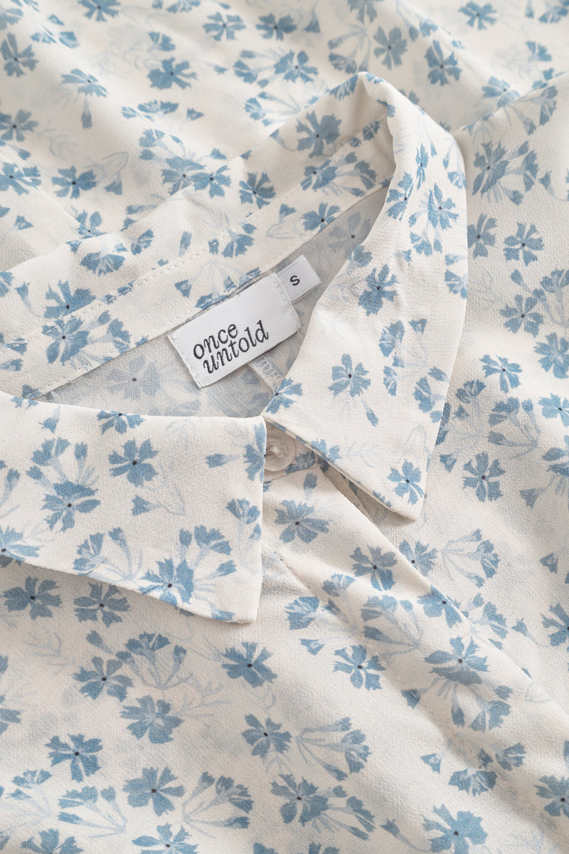 Sunset  Shirt - Cream Blue Flower
