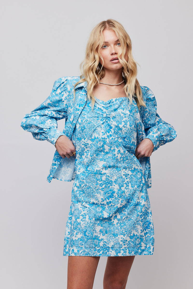 Forever Strap Dress - Blue Vintage Flower