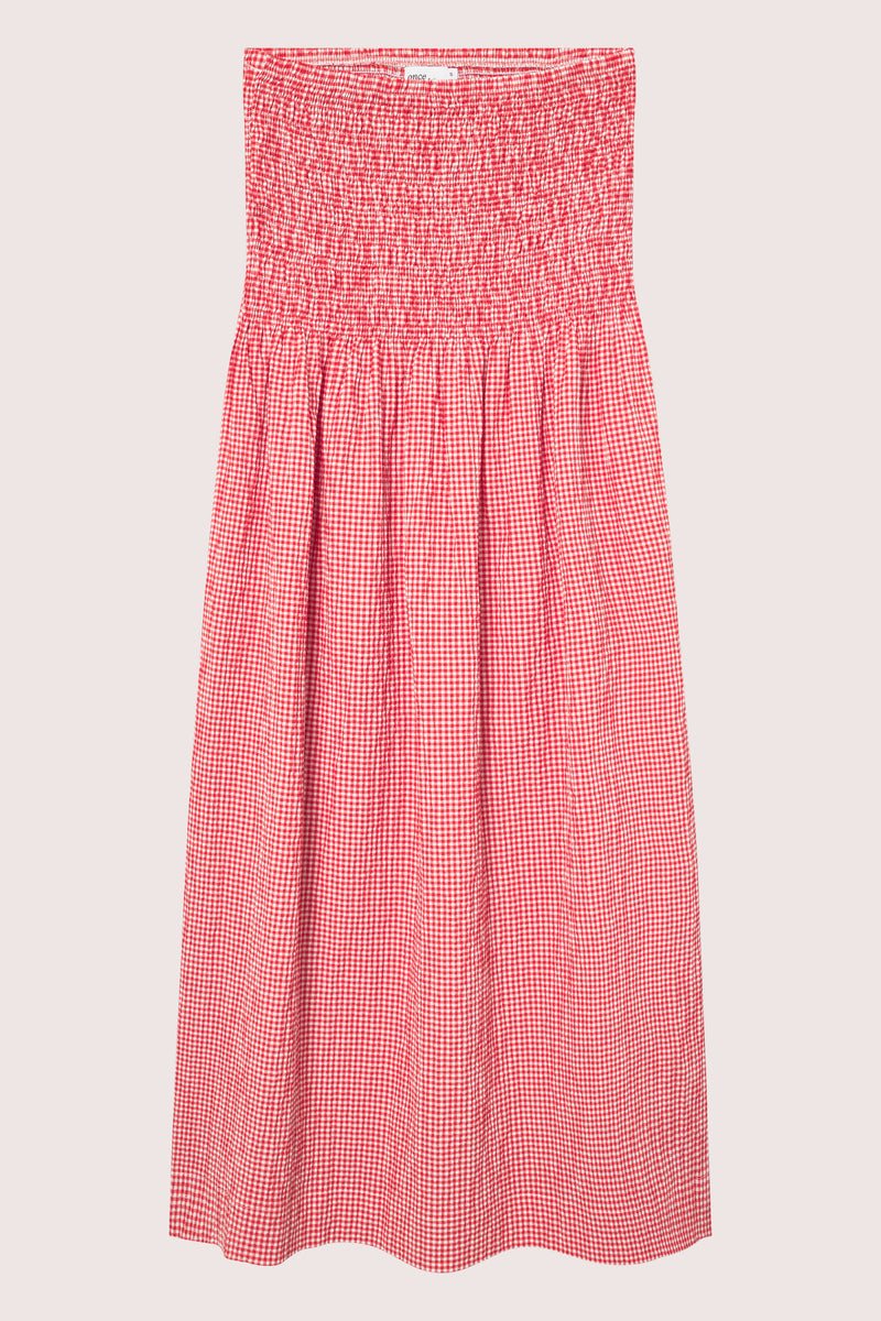 Indiana Long Smock Skirt - Poppy Red Checked